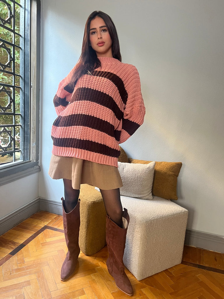 BrownXPink Striped Pullover - Mii
