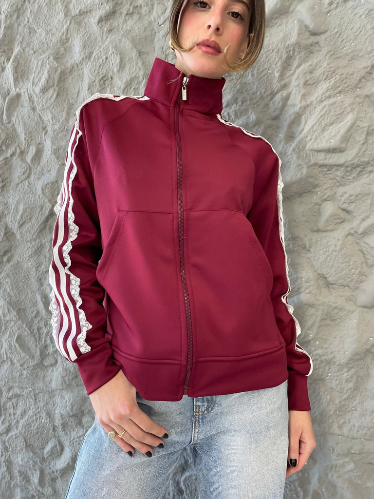 Burgundy Lace Stripes Jacket - Mii