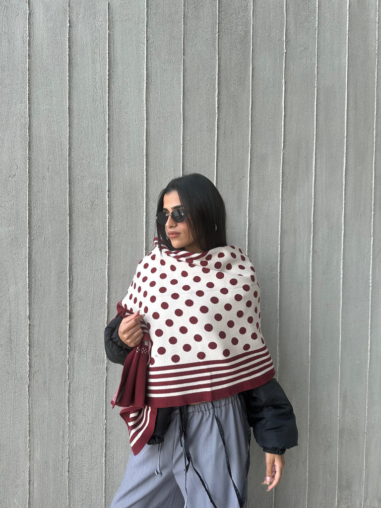 Burgundy Polka Lines Scarf - Mii