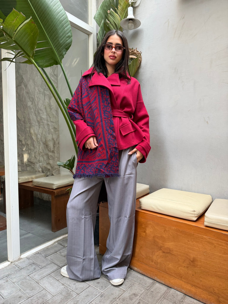 Burgundy X Navy Berry Animal Knit Scarf - Mii