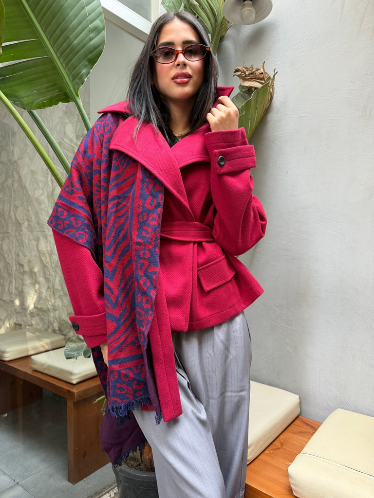 Burgundy X Navy Berry Animal Knit Scarf - Mii