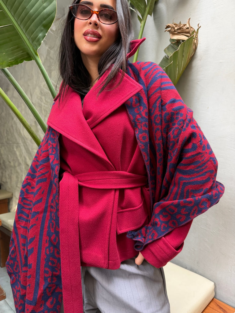 Burgundy X Navy Berry Animal Knit Scarf - Mii