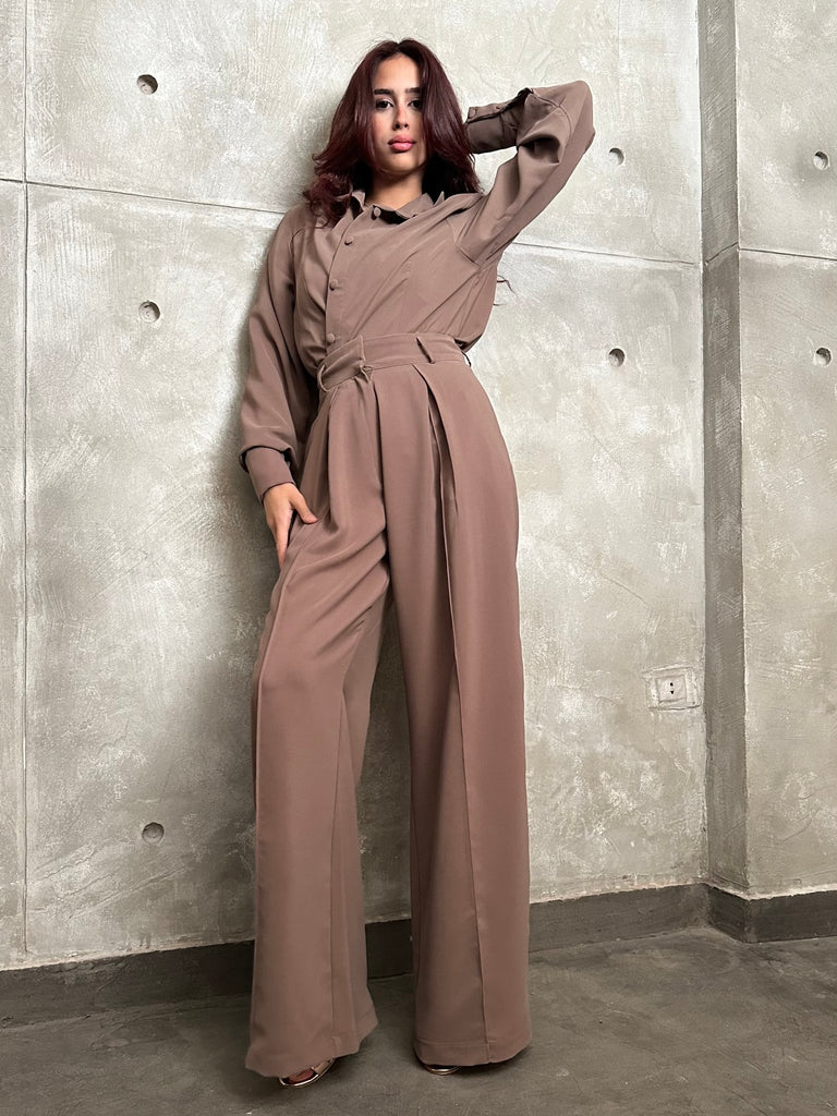 Cafe High Waisted Plicated Detail Wide Leg Suit Pants - Mii