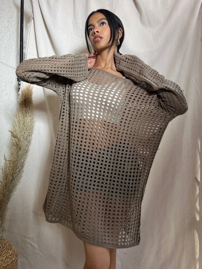 Cafe Hollow Out Lose Coverup Dress - Mii