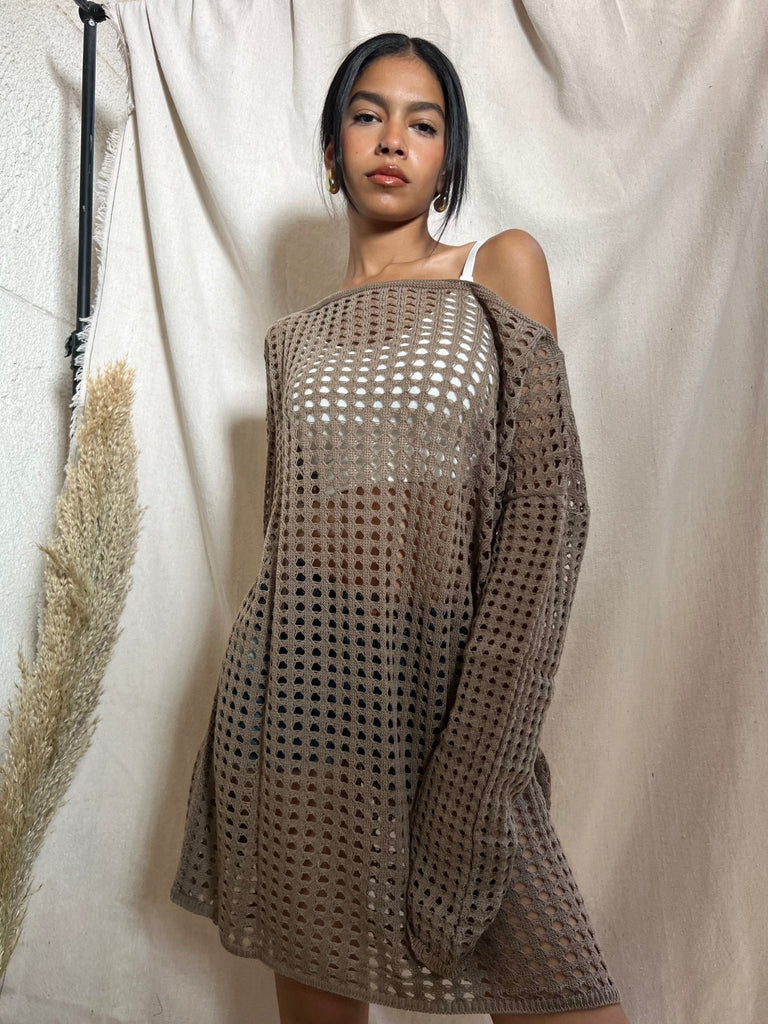 Cafe Hollow Out Lose Coverup Dress - Mii