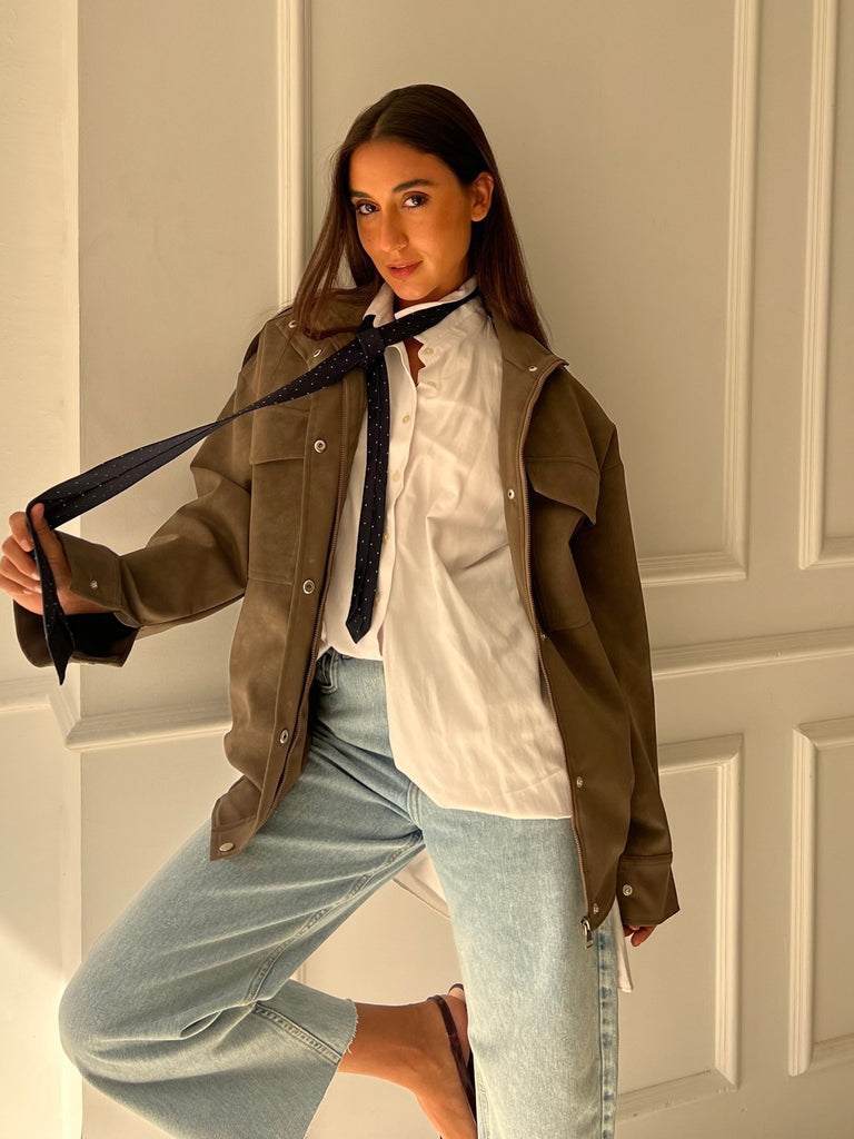 Cafe Matte Leather Oversized Jacket - Mii