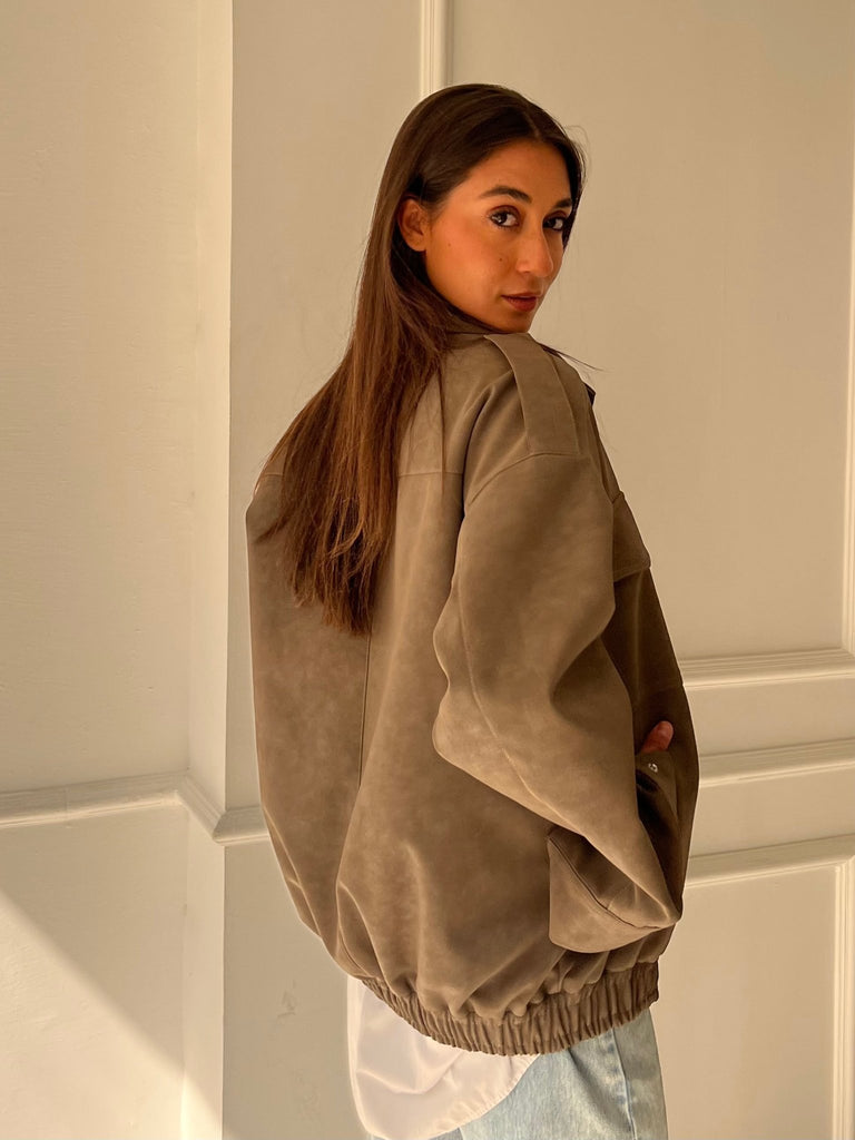 Cafe Matte Leather Oversized Jacket - Mii