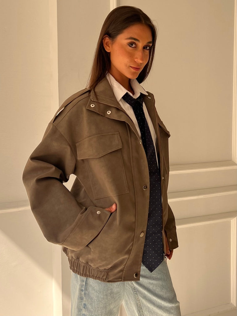 Cafe Matte Leather Oversized Jacket - Mii