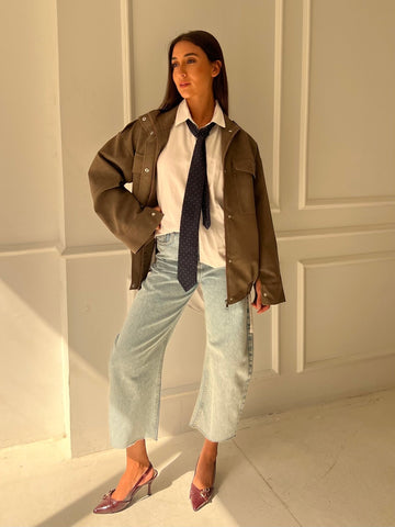 Cafe Matte Leather Oversized Jacket - Mii