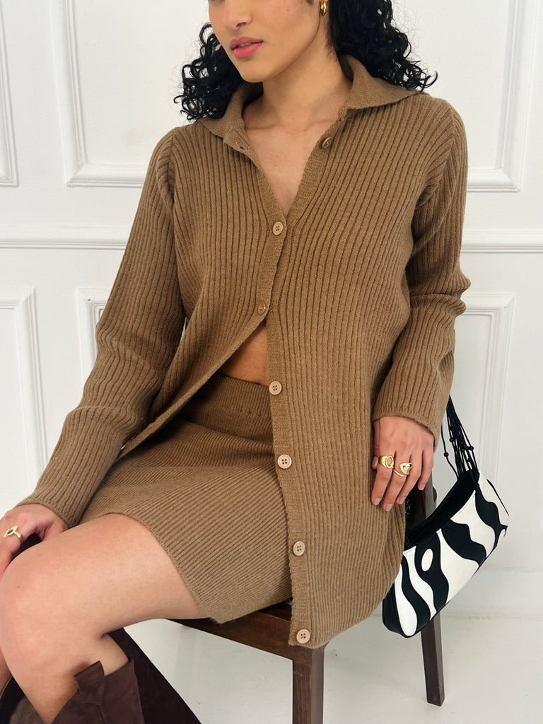 Cafe Mini Skirt Cardigan Set - Mii