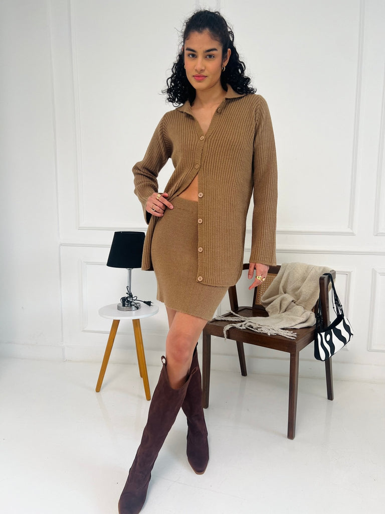 Cafe Mini Skirt Cardigan Set - Mii