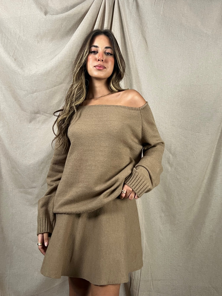 Cafe Off Shoulder Knit Set - Mii