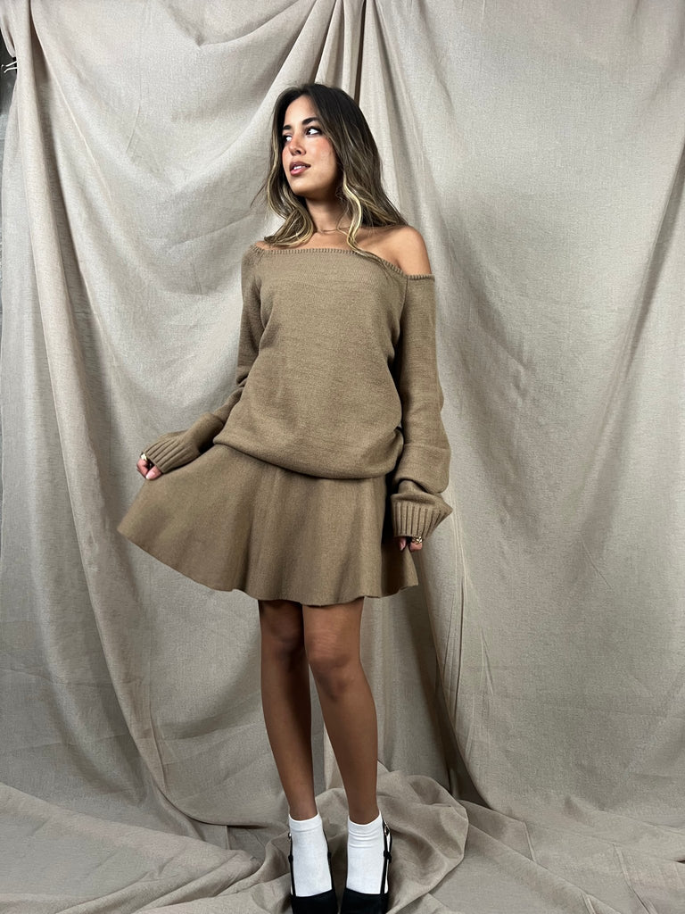 Cafe Off Shoulder Knit Set - Mii