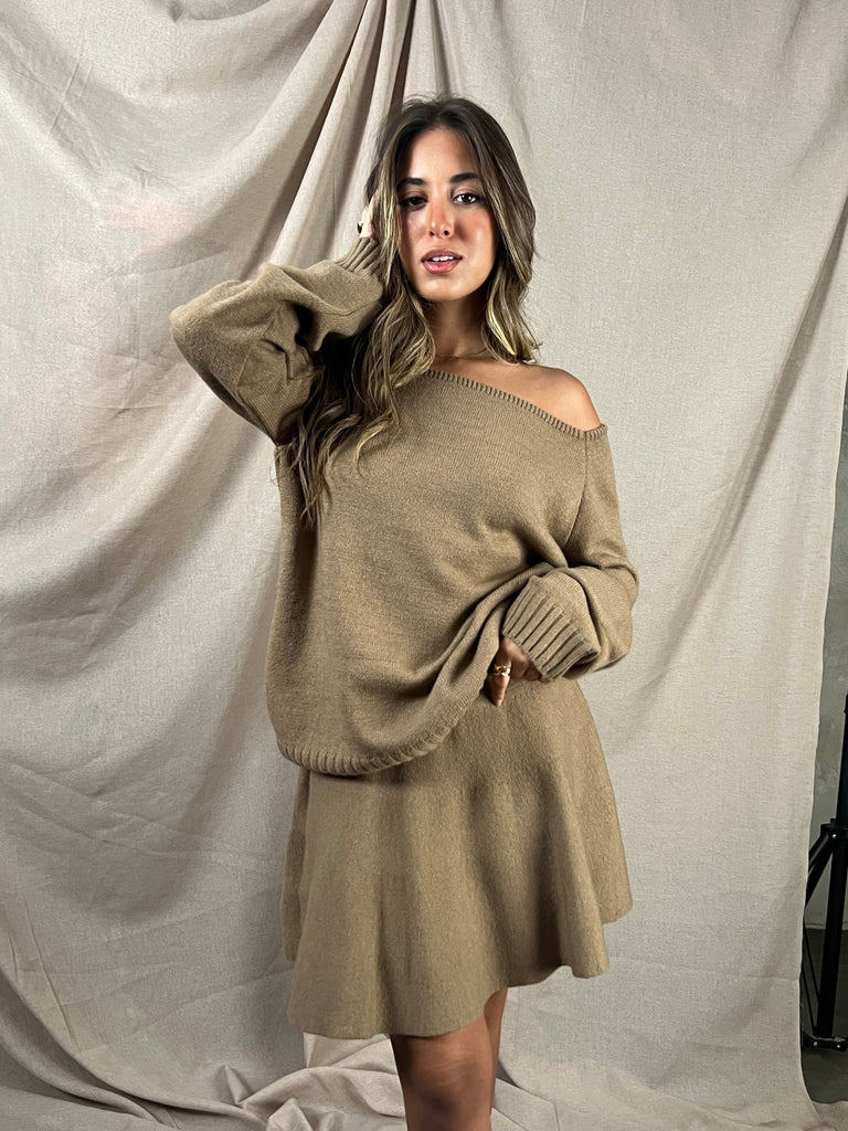 Cafe Off Shoulder Knit Set - Mii