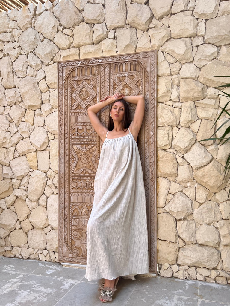 Chalk Beige Long Linen Beach Dress - Mii