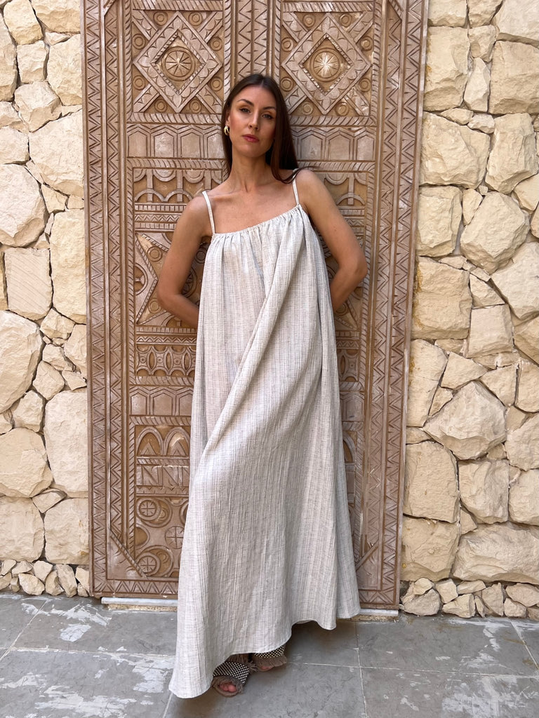 Chalk Beige Long Linen Beach Dress - Mii