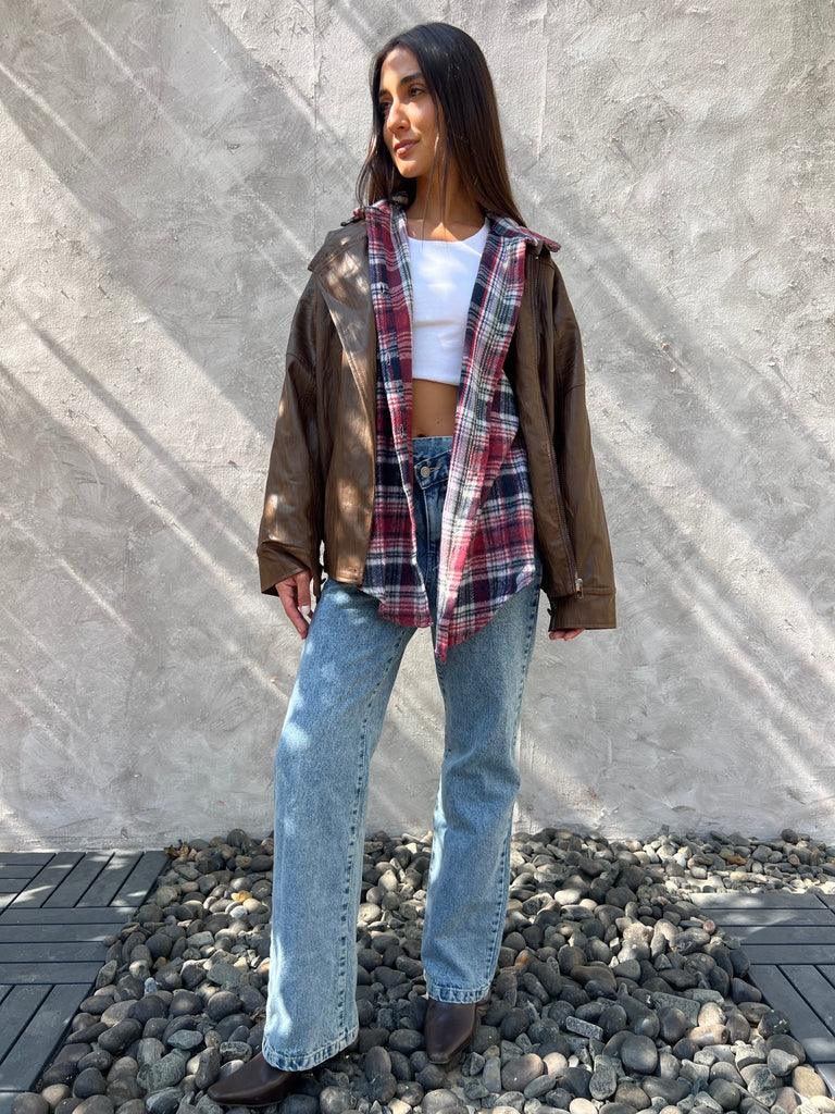 Chocolate Brown Leather Jacket - Mii