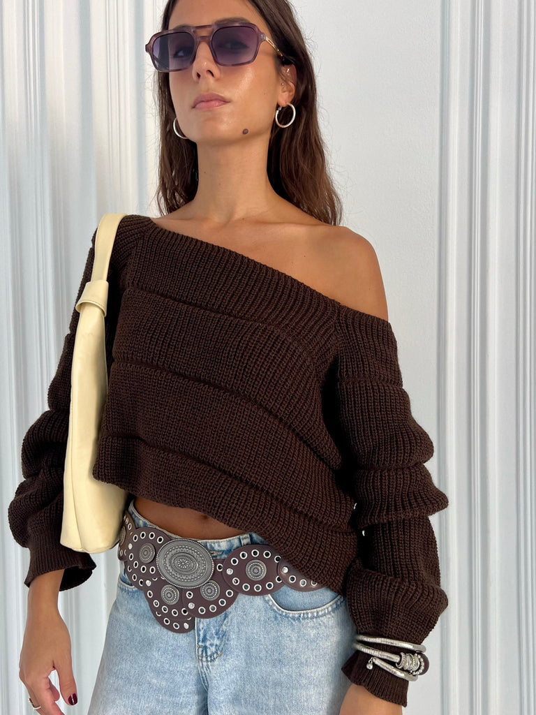 Chocolate Brown Pumped Pullover - Mii