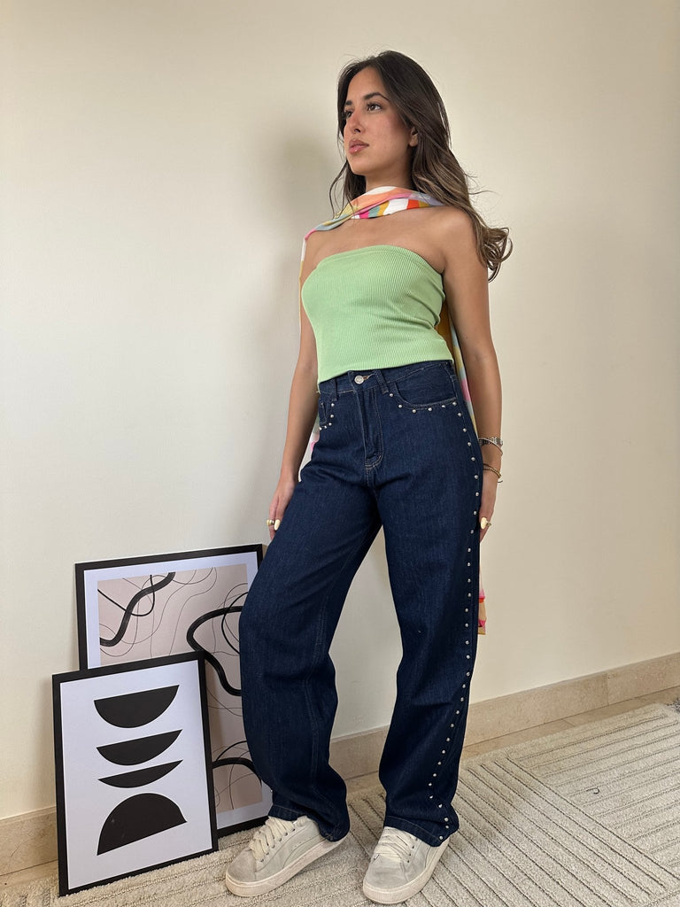 Dark Blue Studs Denim - Mii