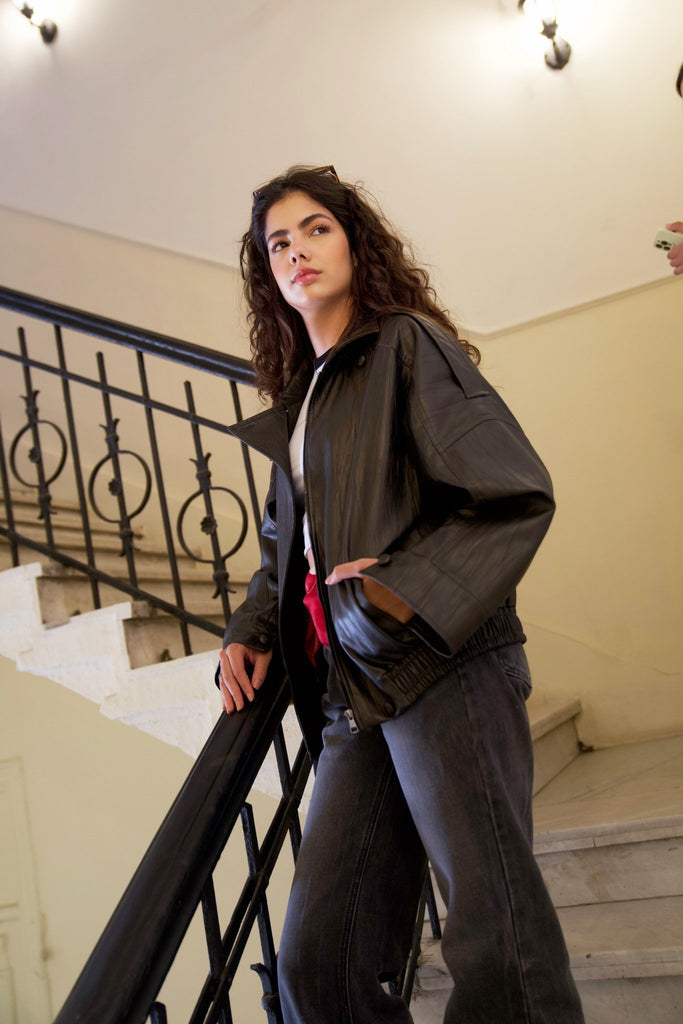 Dark Espresso Brown Leather Jacket - Mii