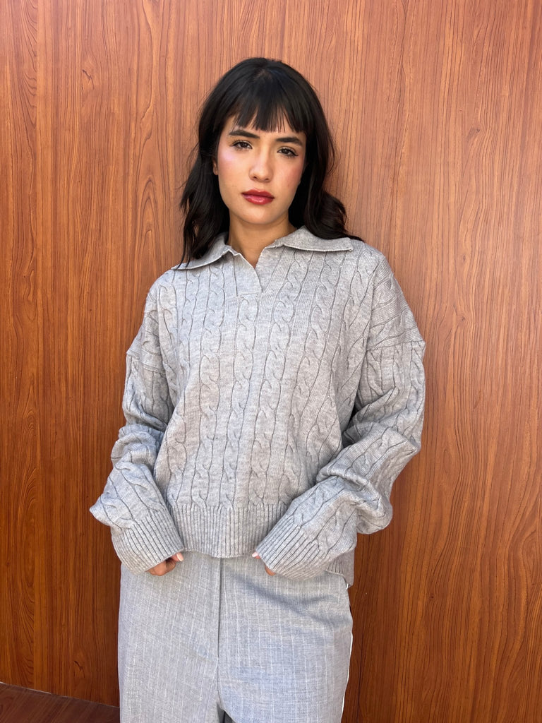 Grey Braided Pullover - Mii