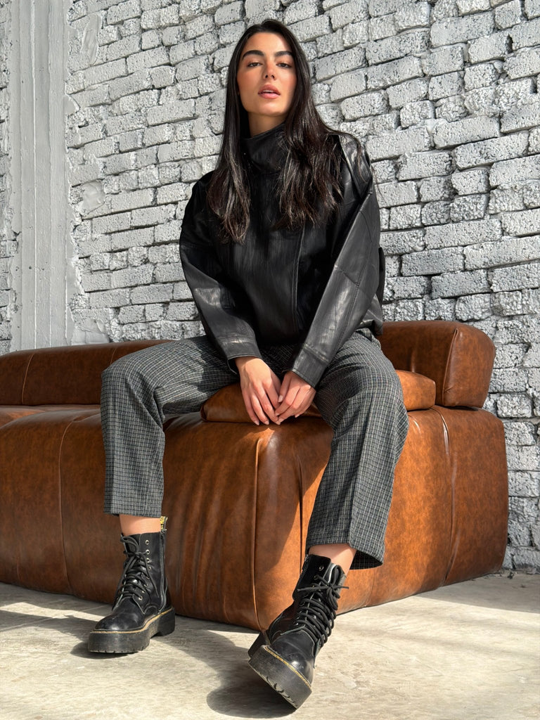 Grey Checkered Classic Fit Pants - Mii