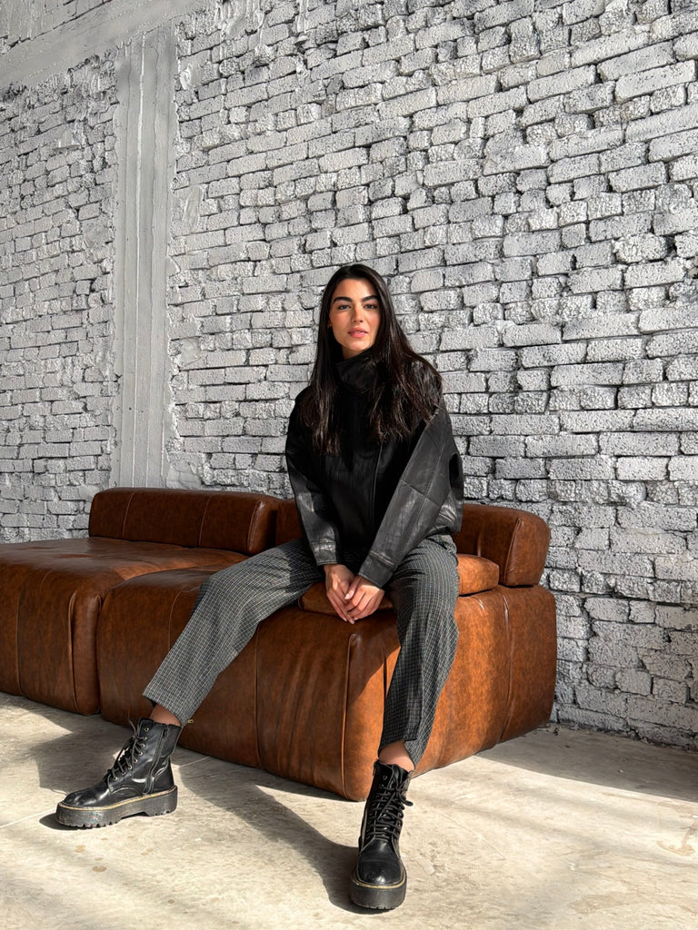 Grey Checkered Classic Fit Pants - Mii