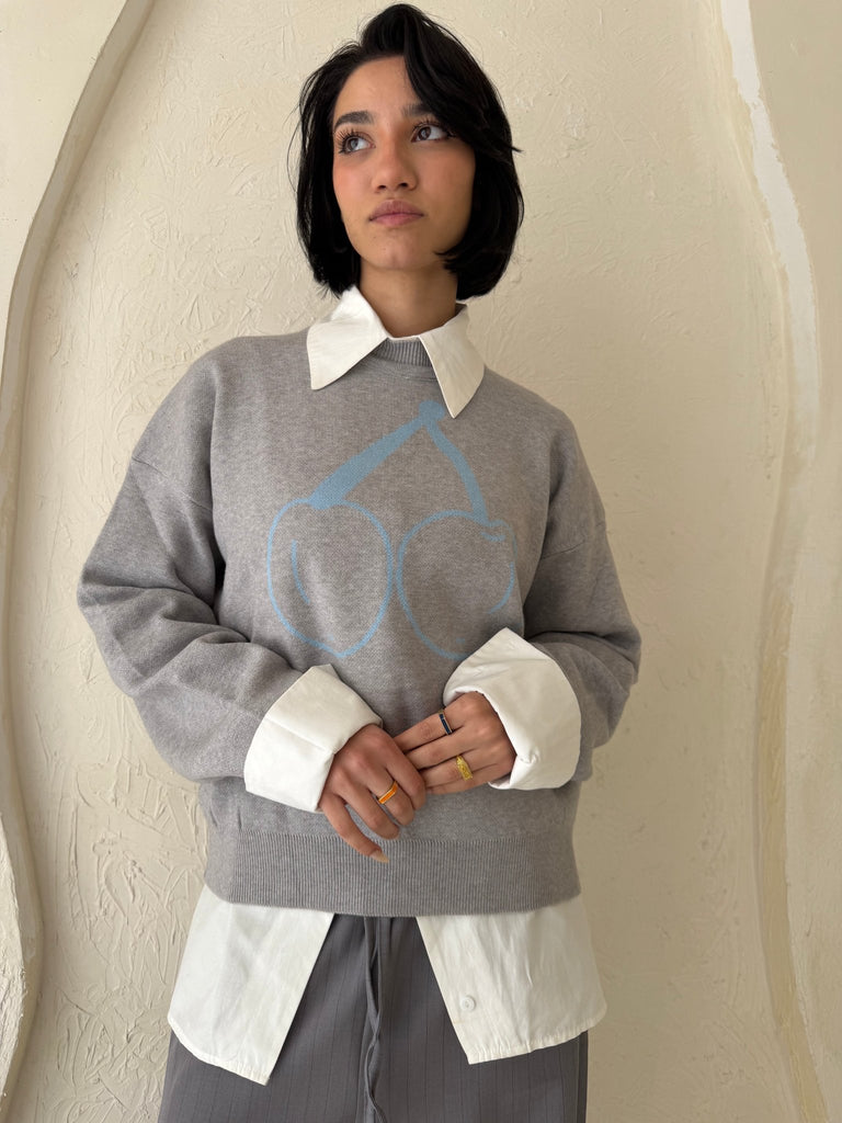Grey Cherry Knit Pullover - Mii