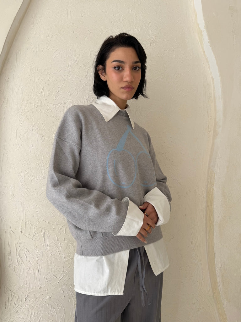 Grey Cherry Knit Pullover - Mii