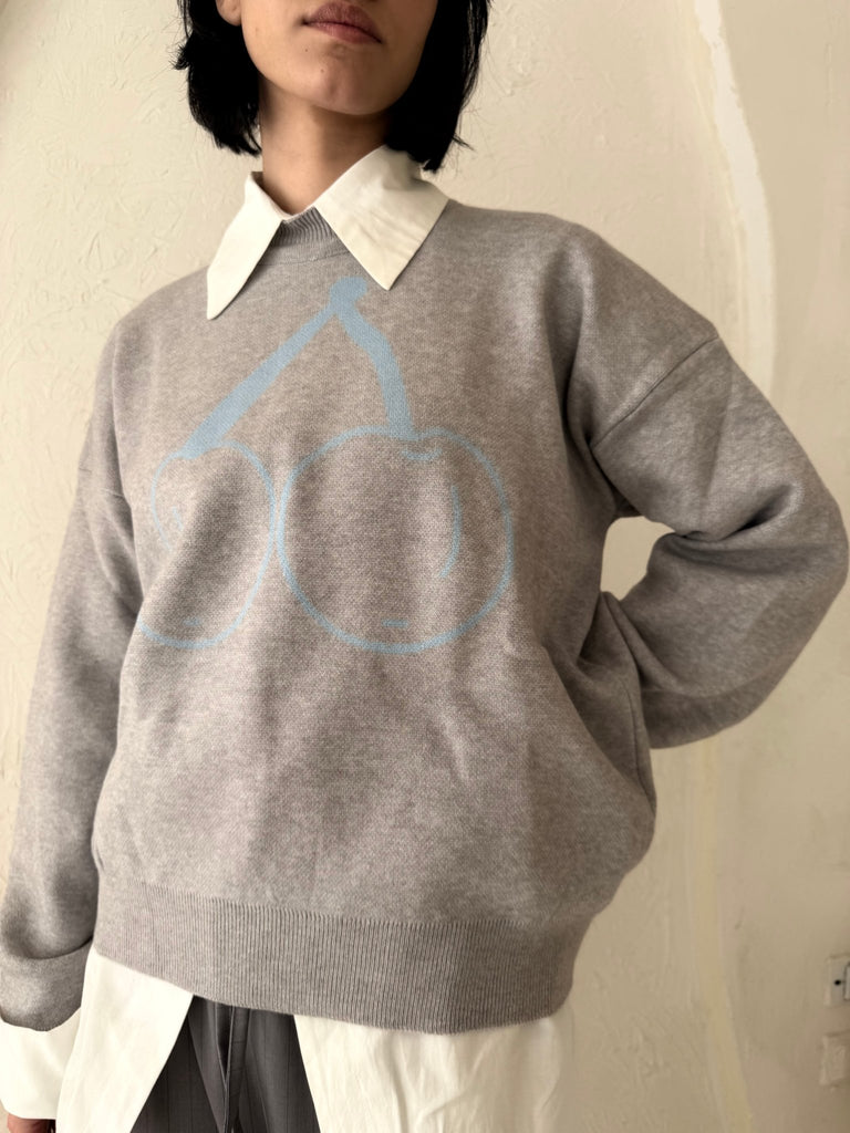Grey Cherry Knit Pullover - Mii