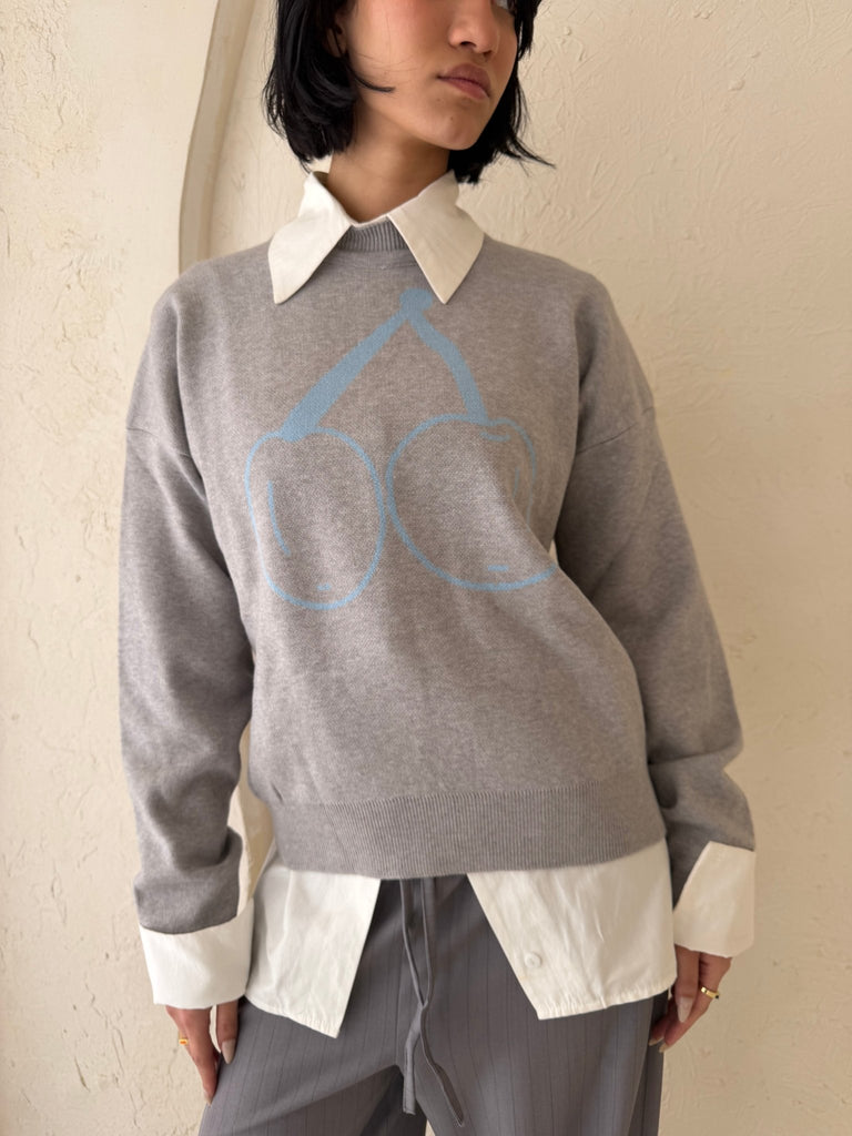 Grey Cherry Knit Pullover - Mii