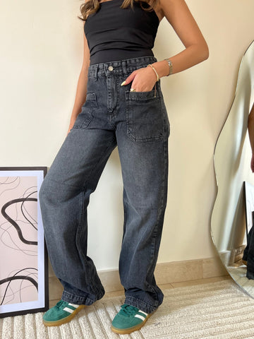 Grey Front Square Pockets Jeans - Mii