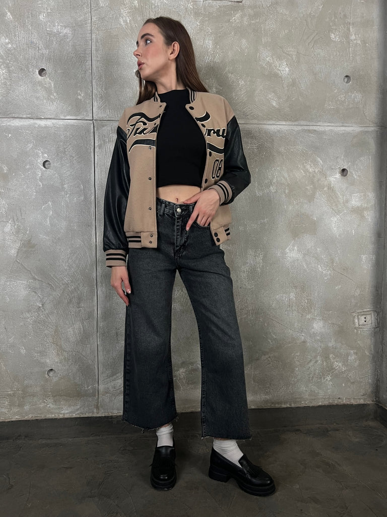 Grey High Waisted Cropped Denim - Mii