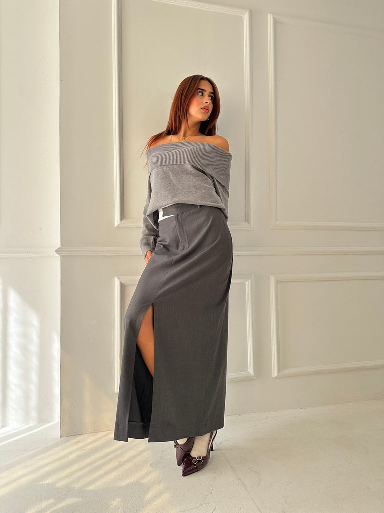 Grey Off Shoulder Pullover - Mii