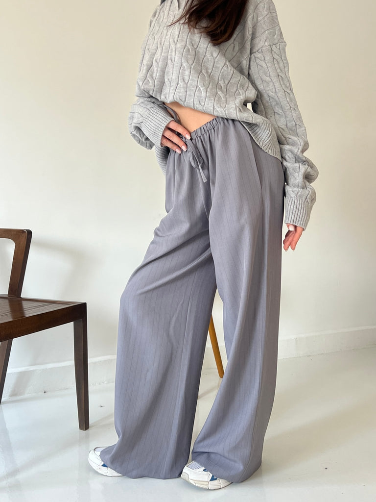 Grey Stripe Drawstring Pants - Mii