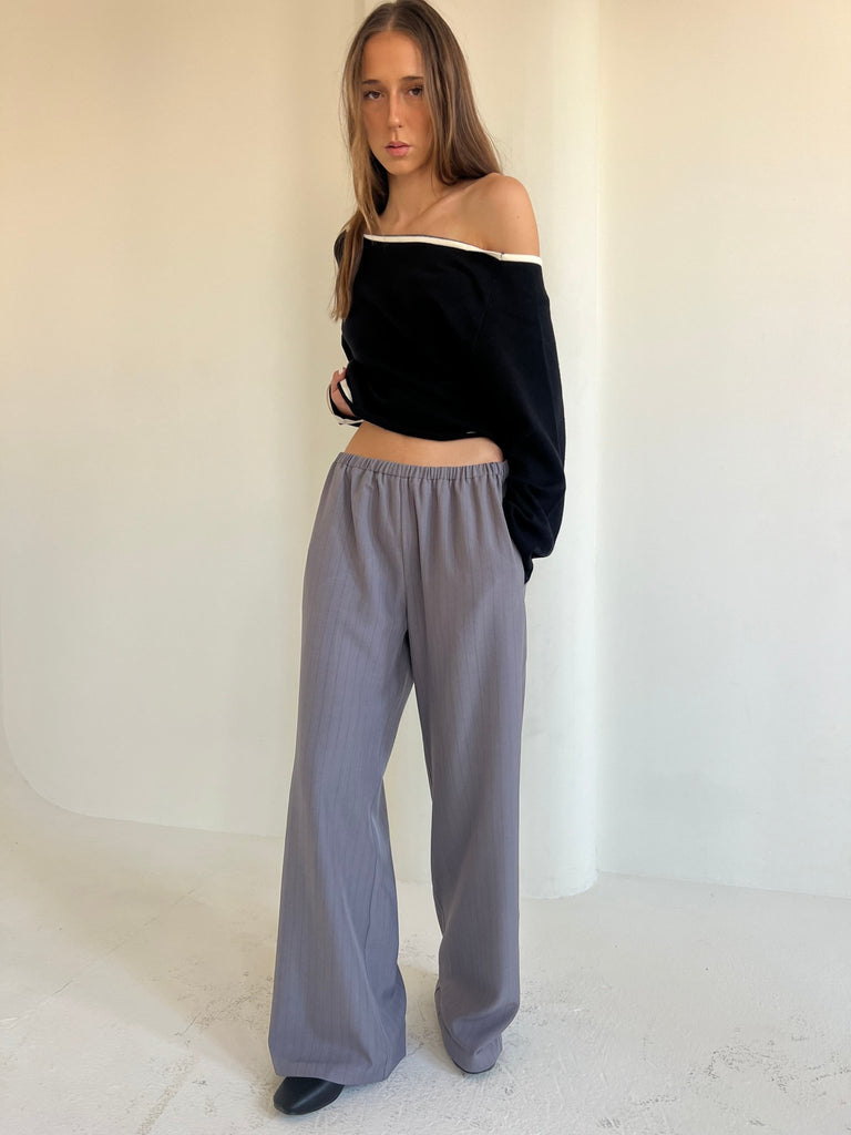 Grey Stripe Drawstring Pants - Mii
