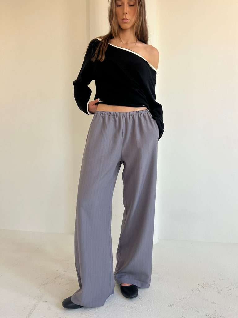 Grey Stripe Drawstring Pants - Mii