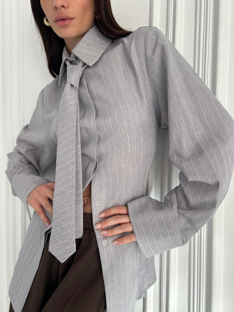 Grey Tie Pinstripe Shirt - Mii
