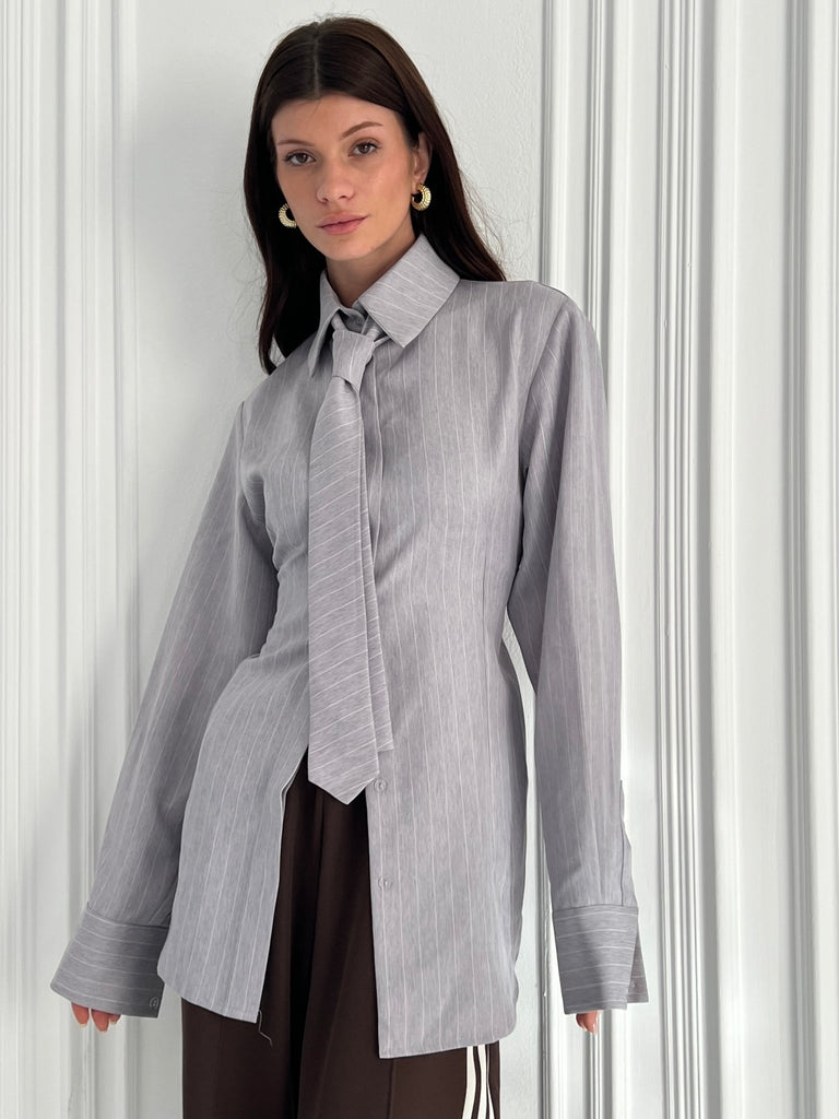 Grey Tie Pinstripe Shirt - Mii
