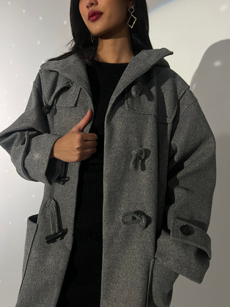 Grey Toggle Long Coat - Mii