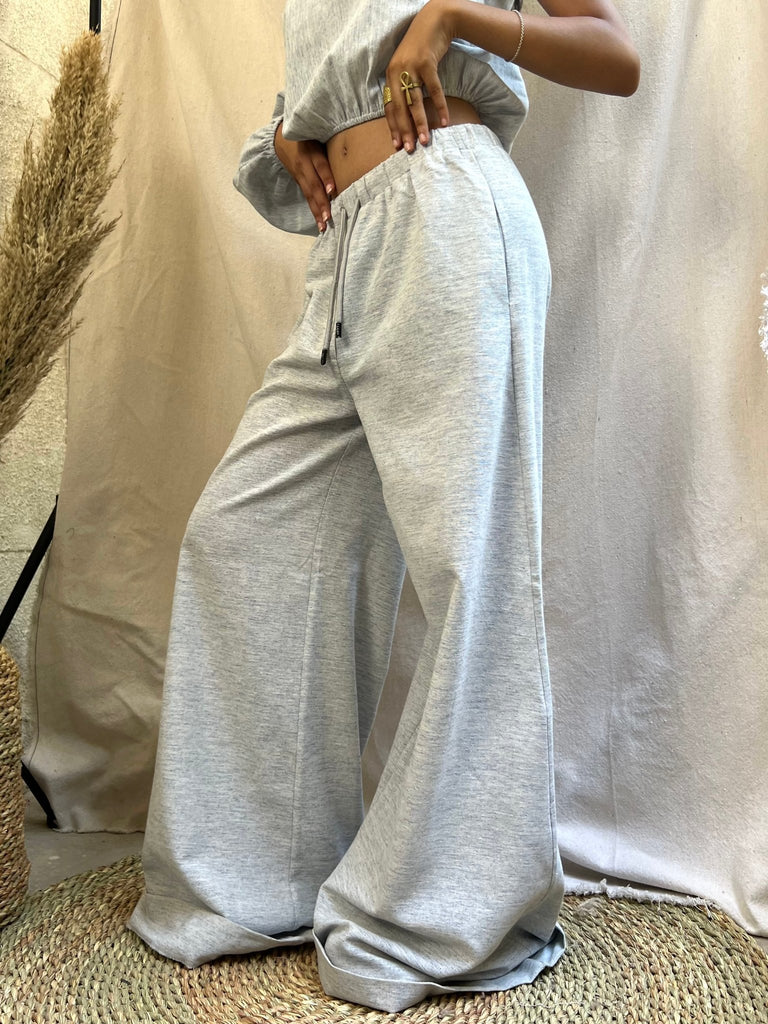 Ice Grey Linen Wide Leg Pants - Mii