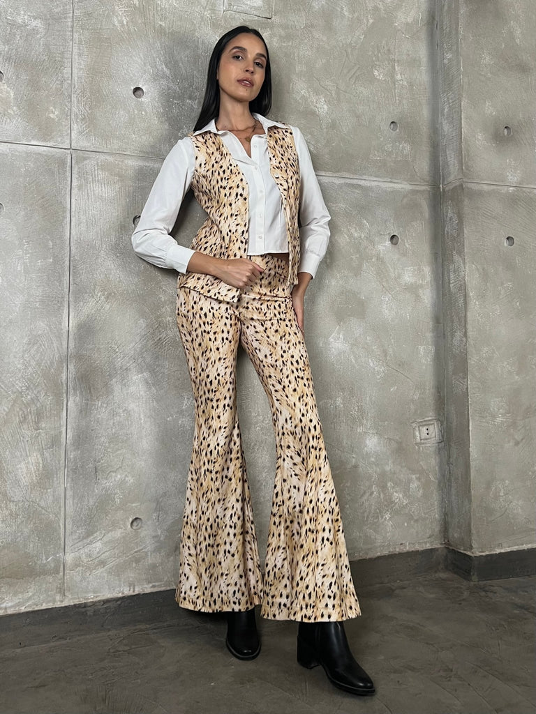 Leopard Flared Coduroy Pants - Mii