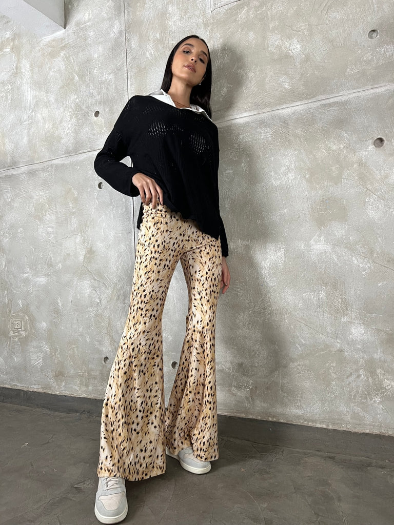 Leopard Flared Coduroy Pants - Mii