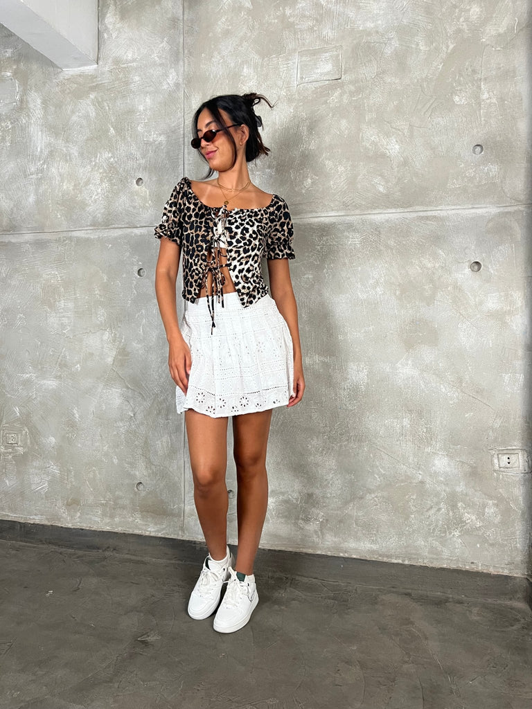 Leopard Print Puff Sleeve Top - Mii