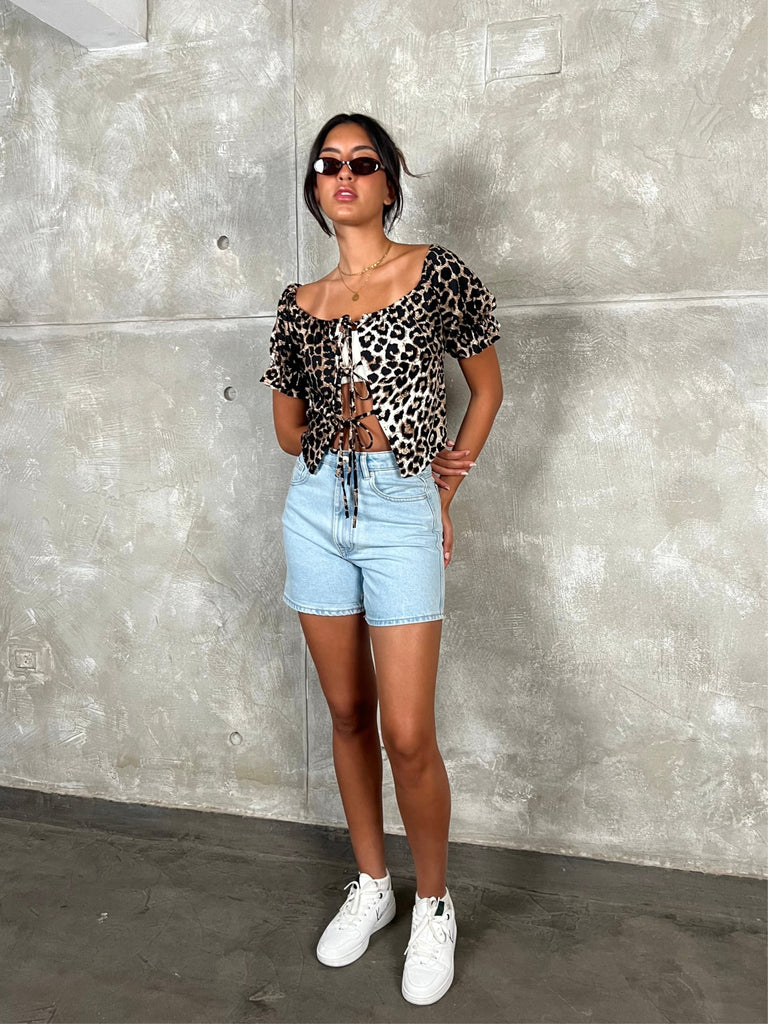 Leopard Print Puff Sleeve Top - Mii