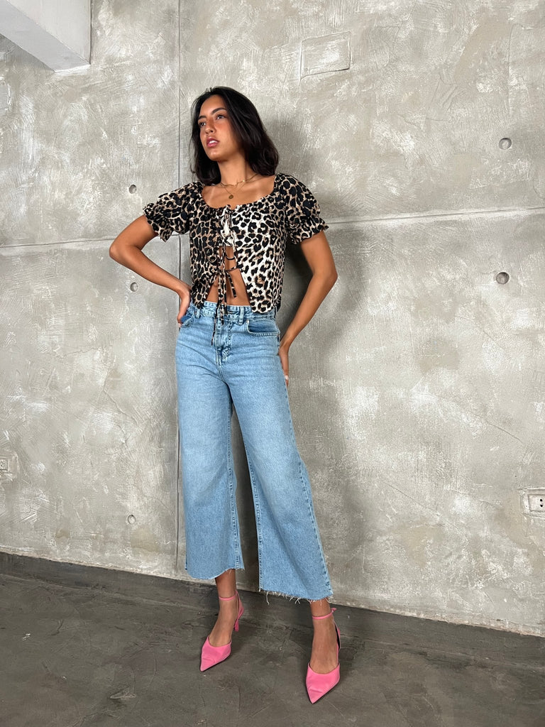 Leopard Print Puff Sleeve Top - Mii