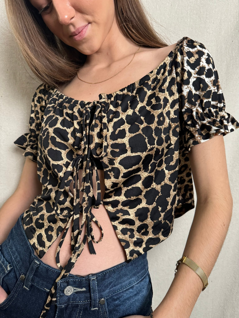 Leopard Print Puff Sleeve Top - Mii