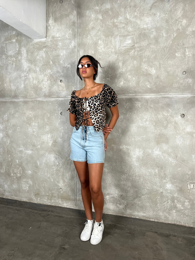 Leopard Print Puff Sleeve Top - Mii