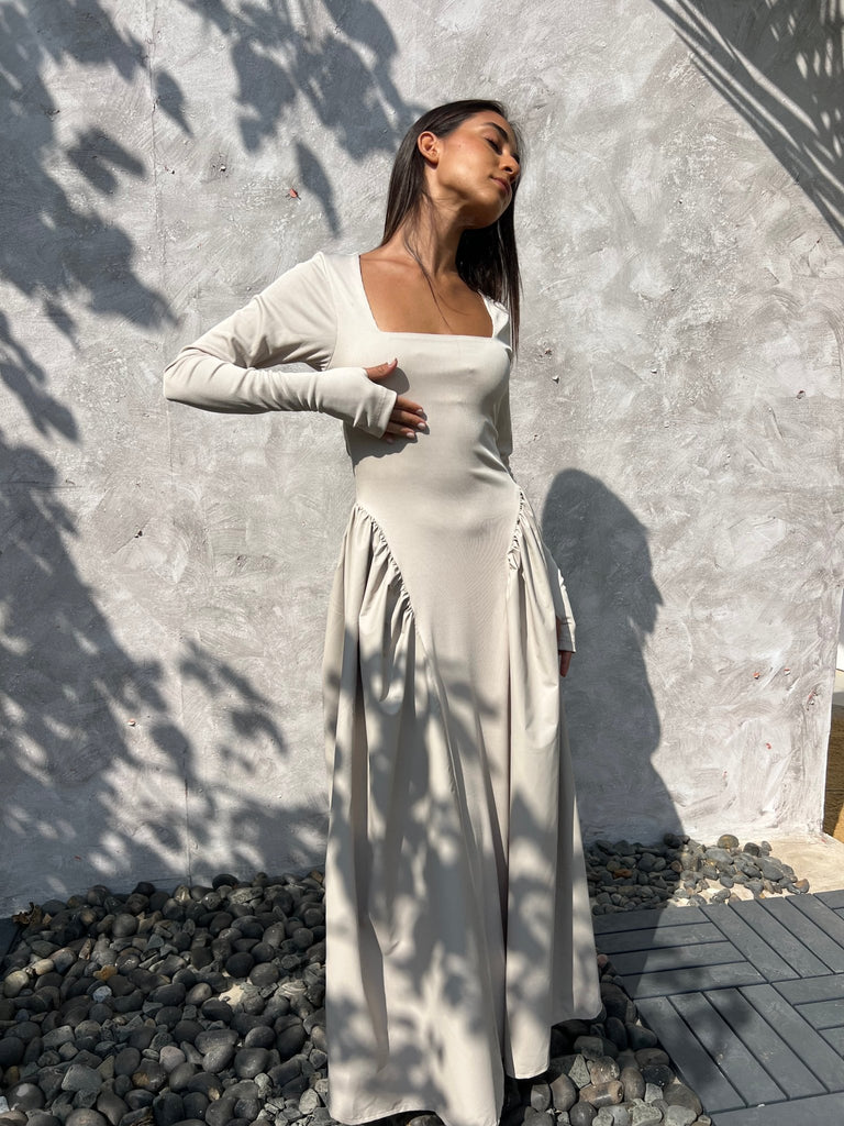 Light Beige Matte Leather Ballerina Dress - Mii