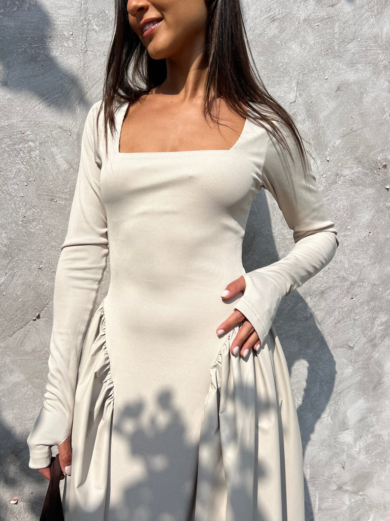 Light Beige Matte Leather Ballerina Dress - Mii